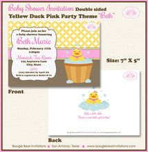 Load image into Gallery viewer, Yellow Rubber Duck Baby Shower Invitation Little Duckie Ducky Pink Girl Bath Boogie Bear Invitations Beth Theme Paperless Printable Printed