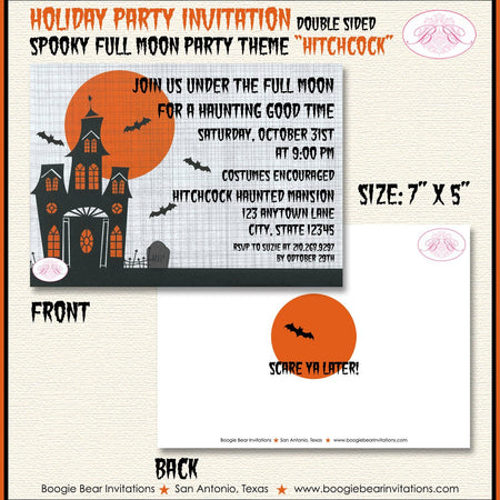 Halloween Haunted House Party Invitation Full Moon Fall Bats Haunting Boogie Bear Invitations Hitchcock Theme Paperless Printable Printed
