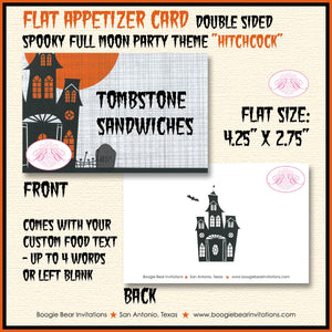 Haunted House Party Favor Card Tent Appetizer Place Food Halloween Full Moon Haunting Orange Boogie Bear Invitations Hitchcock Theme Printed