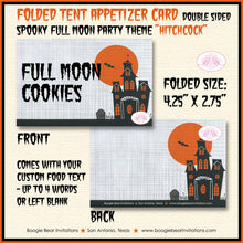 Load image into Gallery viewer, Haunted House Party Favor Card Tent Appetizer Place Food Halloween Full Moon Haunting Orange Boogie Bear Invitations Hitchcock Theme Printed