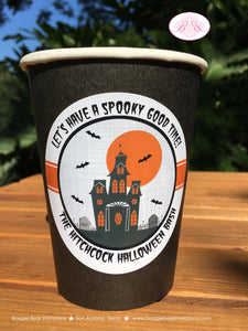Halloween Party Beverage Cups Paper Drink Birthday Haunted House Orange Black Bat Full Moon Spooky Boogie Bear Invitations Hitchcock Theme