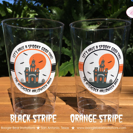 Halloween Party Beverage Cups Plastic Drink Birthday Haunted House Orange Black Bat Full Moon Spooky Boogie Bear Invitations Hitchcock Theme