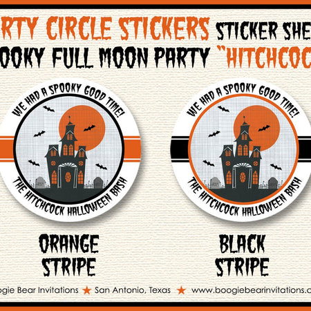 Haunted House Party Stickers Circle Sheet Round Halloween Spooky Full Moon Haunting Orange Black Tag Boogie Bear Invitations Hitchcock Theme