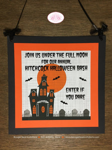 Haunted House Halloween Door Banner Party Full Moon Haunting Bat Orange Black Graveyard Tombstone Boogie Bear Invitations Hitchcock Theme