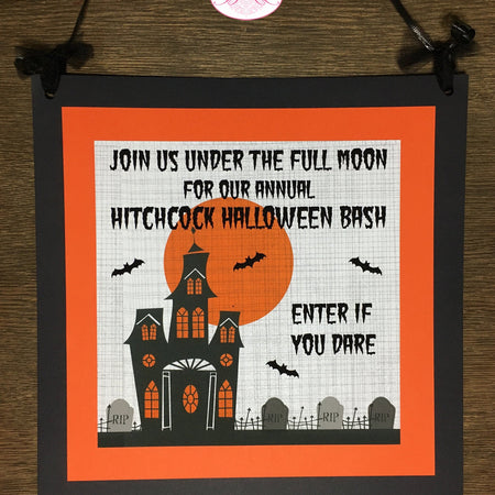 Haunted House Halloween Door Banner Party Full Moon Haunting Bat Orange Black Graveyard Tombstone Boogie Bear Invitations Hitchcock Theme
