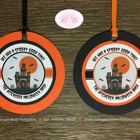 Halloween Birthday Party Favor Tags Haunted House Spooky Birthday Full Moon Haunting Orange Black Boogie Bear Invitations Hitchcock Theme