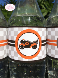 Orange Motorcycle Birthday Party Bottle Wraps Wrapper Cover Label Enduro Motocross Racing Track Street Boogie Bear Invitations Darien Theme