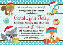 Load image into Gallery viewer, Woodland Animals Baby Shower Invitation Christmas Fox Owl Birthday Party 1st Boogie Bear Invitations Carol Theme Paperless Printable Printed