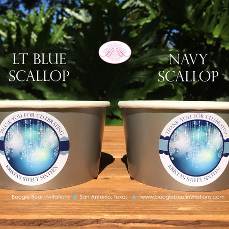 Blue Glowing Ornament Party Treat Cups Candy Buffet Food Paper Birthday Sweet Sixteen Dinner Formal Boogie Bear Invitations Krista Theme