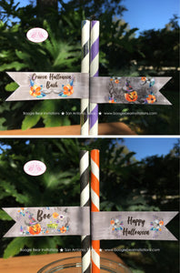 Halloween Pumpkin Party Straws Pennant Paper Birthday Spooky Forest Witch Hat Orange Black Green Purple Boogie Bear Invitations Craven Theme