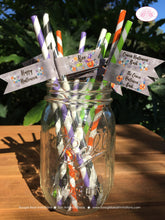 Load image into Gallery viewer, Halloween Pumpkin Party Straws Pennant Paper Birthday Spooky Forest Witch Hat Orange Black Green Purple Boogie Bear Invitations Craven Theme