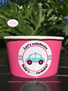 Cars Trucks Birthday Party Treat Cups Candy Buffet Appetizer Food Girl Pink Blue Black Boogie Bear Invitations Sally Theme