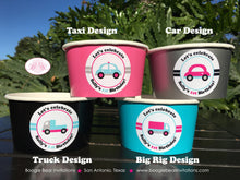 Load image into Gallery viewer, Cars Trucks Birthday Party Treat Cups Candy Buffet Appetizer Food Girl Pink Blue Black Boogie Bear Invitations Sally Theme