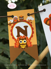Load image into Gallery viewer, Thanksgiving Owls Party Pennant Cake Banner Topper Birthday Boy Girl Turkey Pumpkin Autumn Fall Gobble Boogie Bear Invitations Rylan Theme