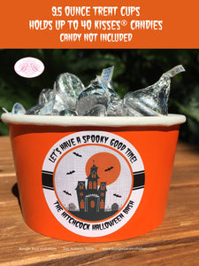 Halloween Party Treat Cups Candy Buffet Food Paper Birthday Haunted House Orange Black Bat Full Moon Boogie Bear Invitations Hitchcock Theme