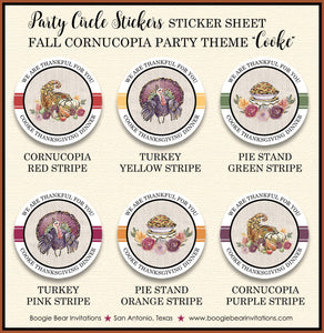Thanksgiving Party Stickers Circle Sheet Birthday Cornucopia Bounty Turkey Formal Floral Fall Autumn Tag Boogie Bear Invitations Cooke Theme