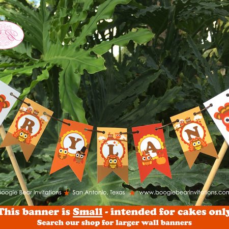 Thanksgiving Owls Party Pennant Cake Banner Topper Birthday Boy Girl Turkey Pumpkin Autumn Fall Gobble Boogie Bear Invitations Rylan Theme