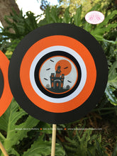Load image into Gallery viewer, Haunted House Party Centerpiece Sticks Set Halloween Birthday Spooky Full Moon Haunting Black Orange Boogie Bear Invitations Hitchcock Theme