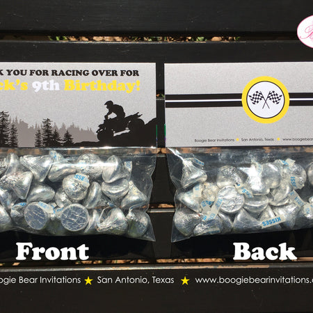 ATV Birthday Party Treat Bag Toppers Folded Favor Boy Girl Yellow All Terrain Vehicle Quad 4 Wheeler Tag Boogie Bear Invitations Breck Theme