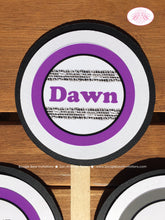 Load image into Gallery viewer, ATV Birthday Party Cupcake Toppers Quad Girl Purple Black All Terrain Vehicle Quad 4 Wheeler Racing Track Boogie Bear Invitations Dawn Theme