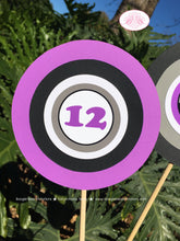 Load image into Gallery viewer, ATV Birthday Party Centerpiece Set Girl Purple Black Grey Quad All Terrain Vehicle 4 Wheeler Racing Track Boogie Bear Invitations Dawn Theme