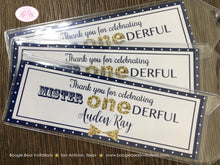Load image into Gallery viewer, Mr Wonderful Birthday Party Bookmarks Favor Boy Chalkboard Polka Dot Mister Onederful Gift Blue Gold 1st Boogie Bear Invitations Auden Theme