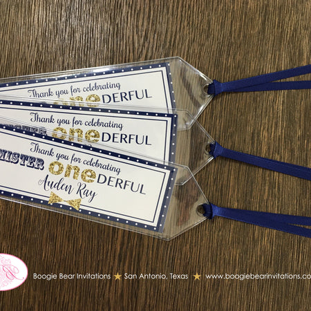 Mr Wonderful Birthday Party Bookmarks Favor Boy Chalkboard Polka Dot Mister Onederful Gift Blue Gold 1st Boogie Bear Invitations Auden Theme