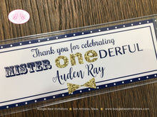 Load image into Gallery viewer, Mr Wonderful Birthday Party Bookmarks Favor Boy Chalkboard Polka Dot Mister Onederful Gift Blue Gold 1st Boogie Bear Invitations Auden Theme