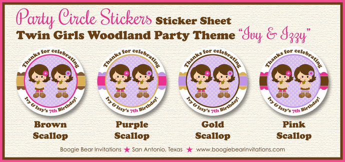Twin Harvest Girl Party Circle Stickers Birthday Sheet Round Pink Pumpkin Farm Barn Country Fall Kids Boogie Bear Invitations Ivy Izzy Theme