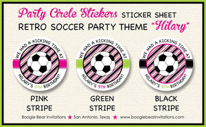 Soccer Birthday Party Stickers Circle Sheet Round Girl Pink Black Goal Team Game Sports Ball Goalie Tag Boogie Bear Invitations Hilary Theme