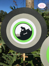 Load image into Gallery viewer, ATV Birthday Party Centerpiece Set Girl Boy Green Black Quad All Terrain Vehicle 4 Wheeler Race Track Boogie Bear Invitations Dannely Theme