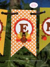 Load image into Gallery viewer, Turkey Party Pennant Cake Banner Topper Birthday Fall Thanksgiving Boy Girl Country Farm Harvest PumpkinBoogie Bear Invitations Jayden Theme