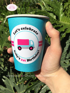 Pink Cars Trucks Birthday Party Beverage Cups Paper Drink Girl Blue Black Honk Beep Road Trip Travel Boogie Bear Invitations Sally Theme