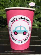 Load image into Gallery viewer, Pink Cars Trucks Birthday Party Beverage Cups Paper Drink Girl Blue Black Honk Beep Road Trip Travel Boogie Bear Invitations Sally Theme