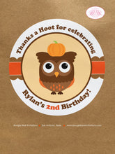 Load image into Gallery viewer, Thanksgiving Owls Party Circle Stickers Birthday Sheet Round Boy Girl Turkey Fall Autumn Woodland Forest Boogie Bear Invitations Rylan Theme