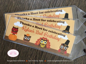 Thanksgiving Owls Party Bookmarks Birthday Favor Boy Girl Turkey Pumpkin Autumn Farm Gobble Bird Country Boogie Bear Invitations Rylan Theme