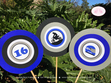 Load image into Gallery viewer, Dirt Bike Birthday Party Centerpiece Set Girl Boy Blue Motocross Motorcycle Racing Race Track Off Road Boogie Bear Invitations Austin Theme