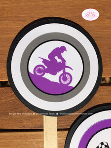 Purpke Dirt Bike Birthday Party Cupcake Toppers Set Black Motocross Track Bike Enduro Motorcycle Ride Boogie Bear Invitations Debra Theme