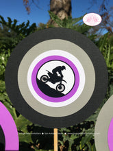 Load image into Gallery viewer, Dirt Bike Birthday Party Centerpiece Set Girl Purple Motocross Motorcycle Racing Race Track Mountain Boogie Bear Invitations Debra Theme