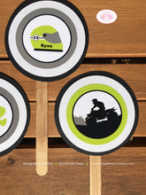 Load image into Gallery viewer, ATV Birthday Party Cupcake Toppers Quad Boy Girl Lime Green Grey All Terrain Vehicle 4 Wheeler Off Road Boogie Bear Invitations Ryan Theme