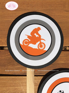 Orange Dirt Bike Birthday Party Cupcake Toppers Set Black Enduro Motocross Racing Race Track Motorcycle Boogie Bear Invitations Raine Theme