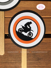 Load image into Gallery viewer, Orange Dirt Bike Birthday Party Cupcake Toppers Set Black Enduro Motocross Racing Race Track Motorcycle Boogie Bear Invitations Raine Theme