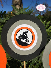 Load image into Gallery viewer, Dirt Bike Birthday Party Centerpiece Set Orange Black Motocross Motorcycle Racing Race Track Boogie Bear Invitations Raine Theme