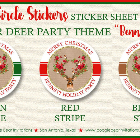 Christmas Deer Winter Party Stickers Circle Sheet Round Rose Birds Autumn Woodland Animals Girl Boy Boogie Bear Invitations Bennett Theme
