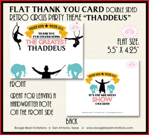 Circus Showman Party Thank You Card Birthday Animals Boy Girl Big Top 3 Ring Carnival Show Boogie Bear Invitations Thaddeus Theme Printed