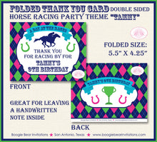 Load image into Gallery viewer, Horse Racing Birthday Party Thank You Card Pink Green Blue Jockey Kentucky Derby Quarter Races Boogie Bear Invitations Tammy Theme Printed