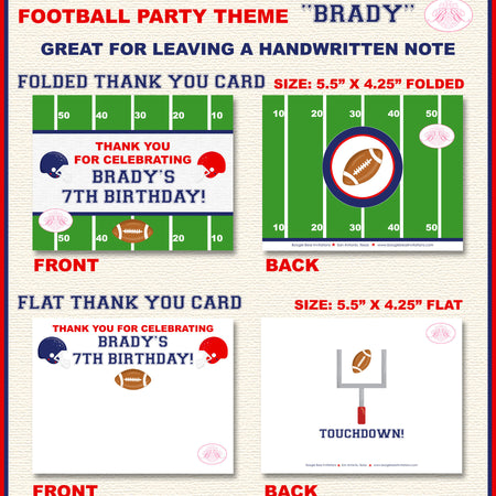 Football Birthday Party Thank You Card Boy Girl Sport Touch Down Sports Foot Ball Goal Team Pro Boogie Bear Invitations Brady Theme Printed