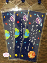 Load image into Gallery viewer, Outer Space Birthday Party Bookmarks Favor Girl Boy Planets Astronaut Galaxy Stars Solar System Travel Boogie Bear Invitations Galileo Theme