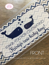Load image into Gallery viewer, Navy Blue Whale Baby Shower Bookmarks Favor Boy Girl Party Grey Ocean Silver White Label Chevron Swim Boogie Bear Invitations Kristy Theme