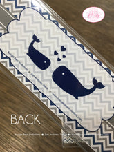 Load image into Gallery viewer, Navy Blue Whale Baby Shower Bookmarks Favor Boy Girl Party Grey Ocean Silver White Label Chevron Swim Boogie Bear Invitations Kristy Theme